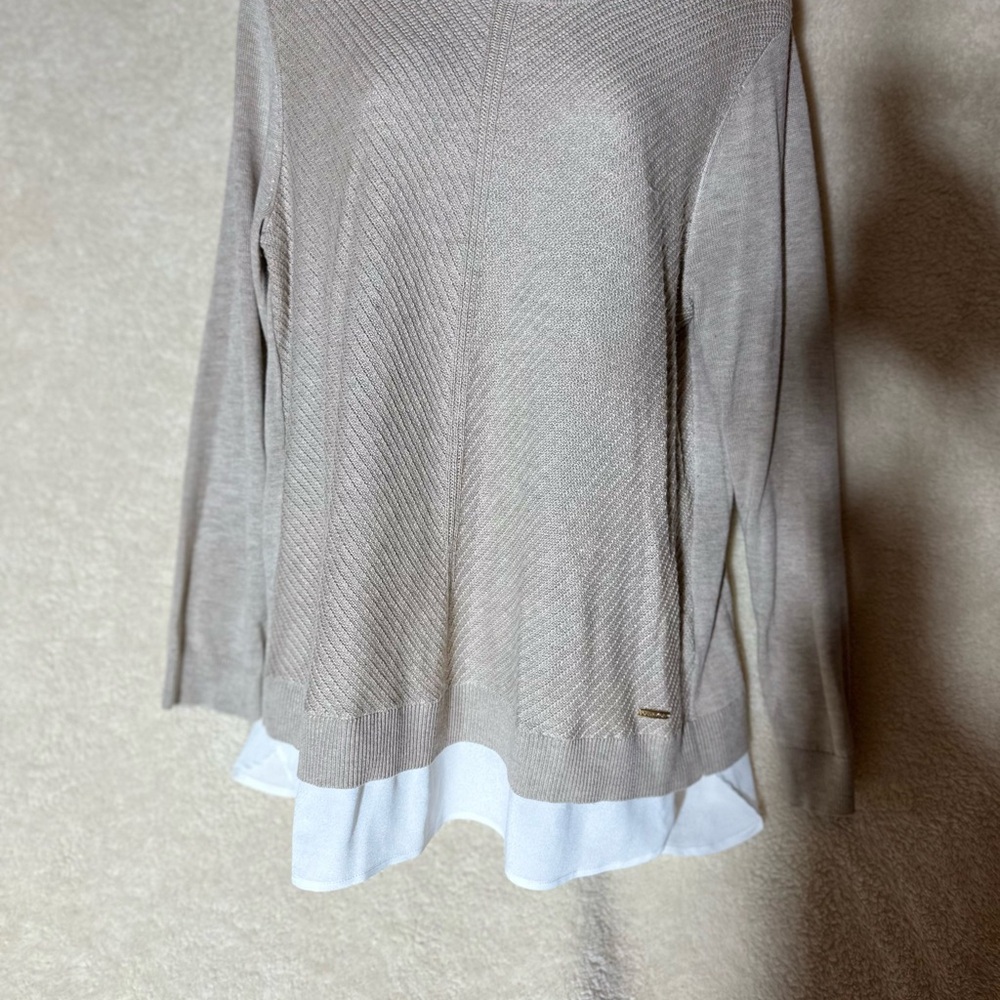 Beige Layered Sweater with White Hem